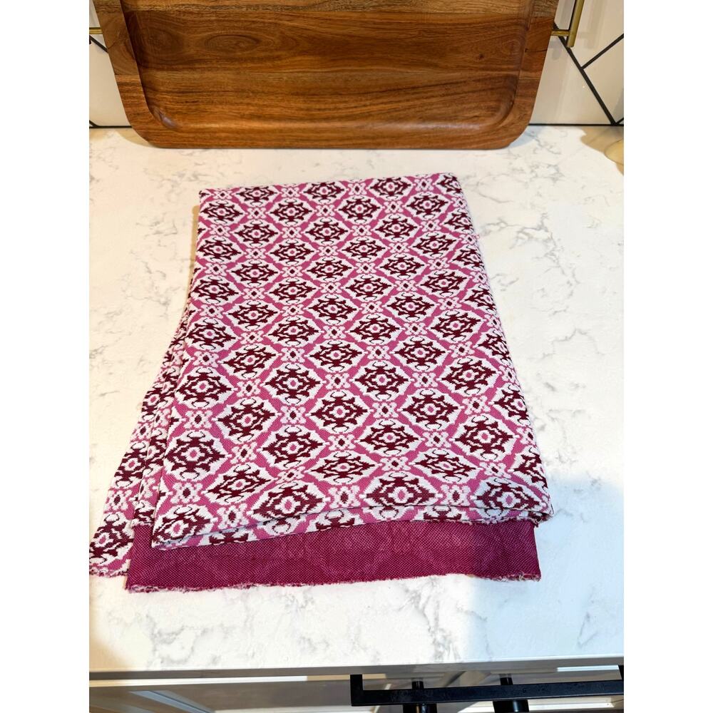 vintage fabric geometric diamond jacquard weave pink burgundy ikat 
heavy 44x62”